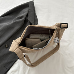 Solid Color Corduroy Shoulder Bag