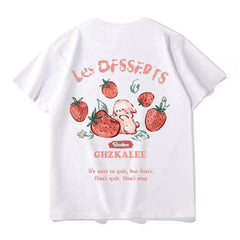 Strawberry Rabbit Print Oversized T-shirt - fairypeony