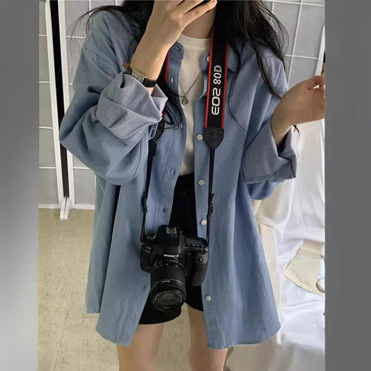 Vintage Mid-Length Oversized Denim Blouse