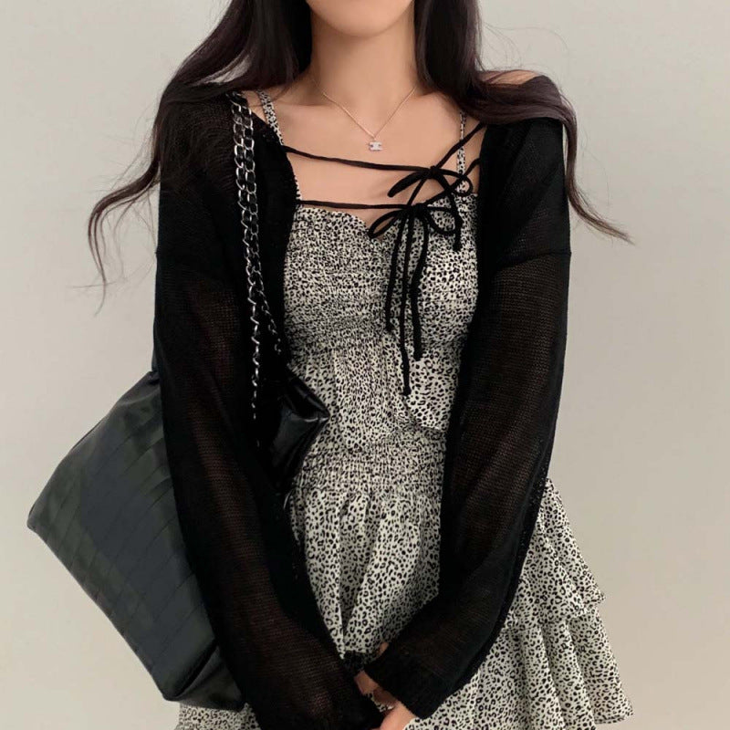 Aesthetic Shawl Tie-front Thin Long Sleeve Cardigan