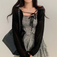 Aesthetic Shawl Tie-front Thin Long Sleeve Cardigan