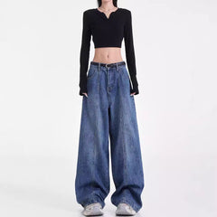 Vintage Retro Washed Straight Jeans