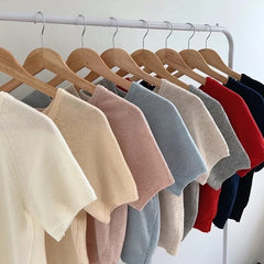 Square Collar Short Sleeve Knitted Tee