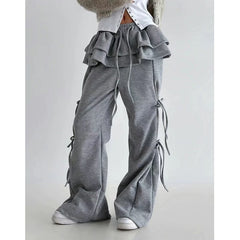 Sweet Lace Skirt Lace-up Wide-leg Pants
