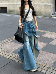 Vintage Fake-two-piece Slim Flare Jeans