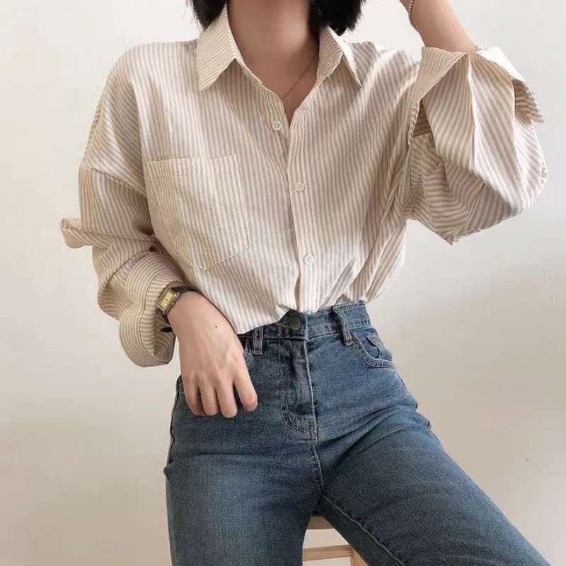 Vintage Striped Long Sleeve Blouse - fairypeony