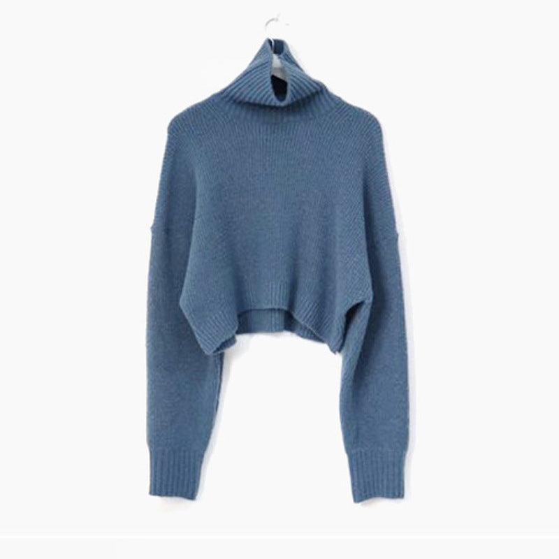 Dark Academia Solid Color High Neck Sweater