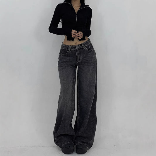 Vintage Wash Wide Leg Baggy Jeans