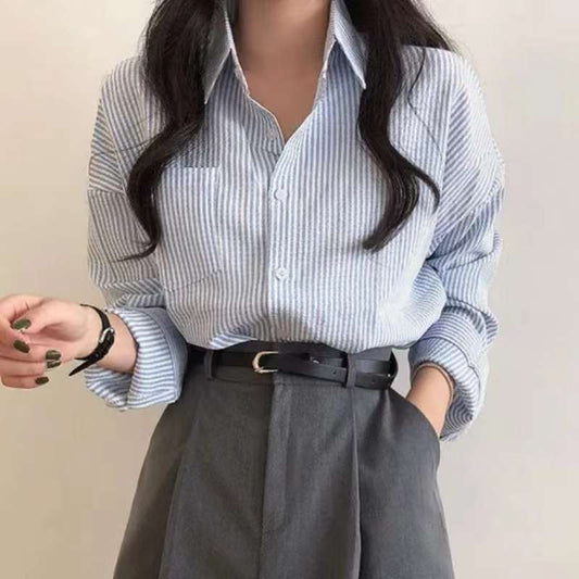 Vintage Striped Long Sleeve Blouse - fairypeony