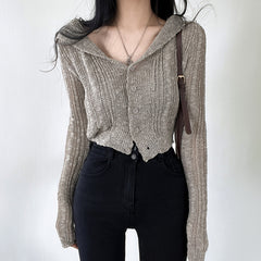 Vintage V-Neck Long Sleeve Knitted Cardigan