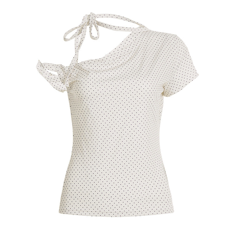 Polka Dot Print Off Shoulder Short Sleeve Tee