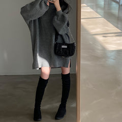 Solid Color High Collar Mid Length Oversized Sweater