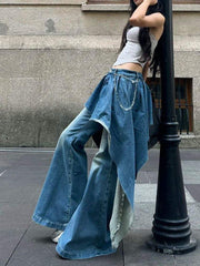 Vintage Fake-two-piece Slim Flare Jeans