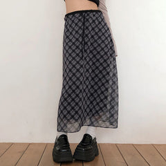 Vintage Plaid Chiffon Maxi Skirt
