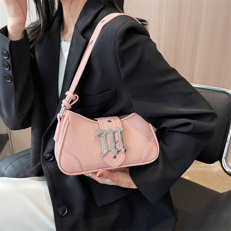Metal Letter Buckled Crossbody Bag - fairypeony