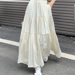 Coquette Solid Color Umbrella Maxi Skirt