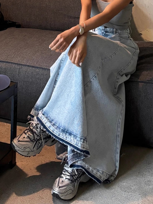 Vintage Light Wash Flared Maxi Skirt