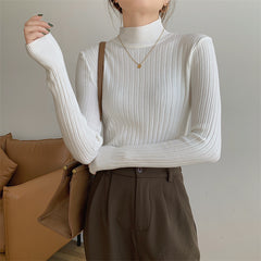 Half-high Collar Long Sleeves Knitted Tee