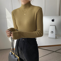 Half-high Collar Long Sleeves Knitted Tee