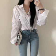 Solid Color Long Sleeve Blouse
