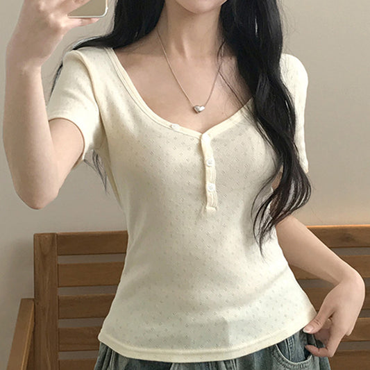 V-neck Short Sleeve Slim Tee