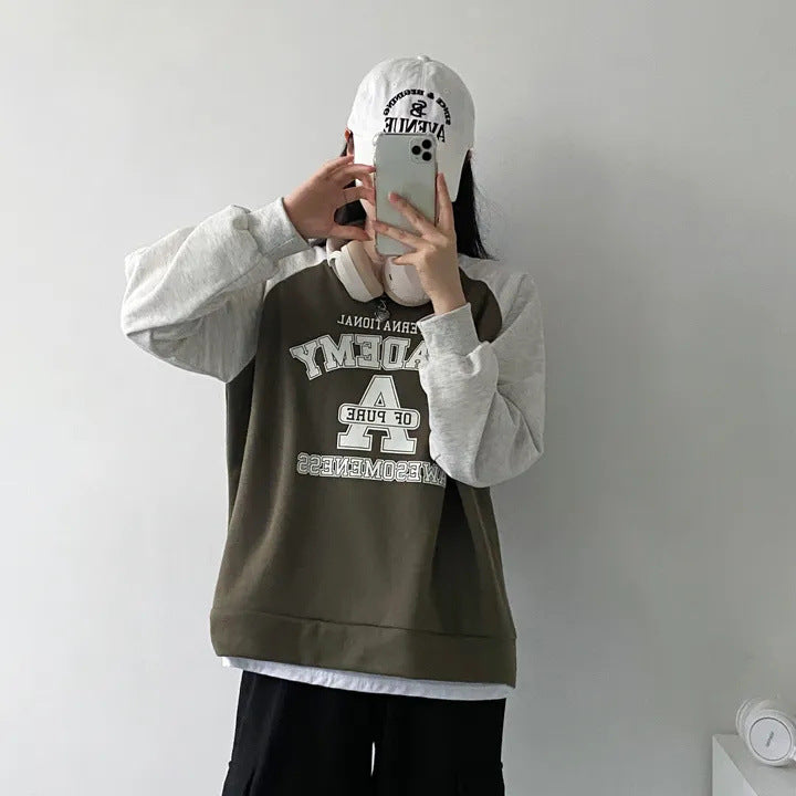 Vintage Print Raglan Long Sleeve Oversized Tee - fairypeony
