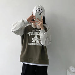 Vintage Print Raglan Long Sleeve Oversized Tee - fairypeony