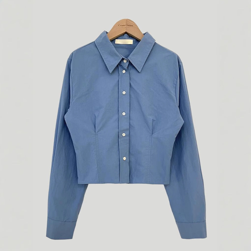 Solid Color Waist-tight Crop Blouse