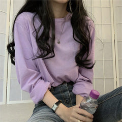 Solid Color Long Sleeve Round Neck Tee
