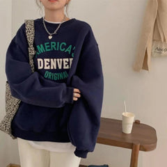 Vintage Round Neck Letter Embroidered Sweatshirt - fairypeony