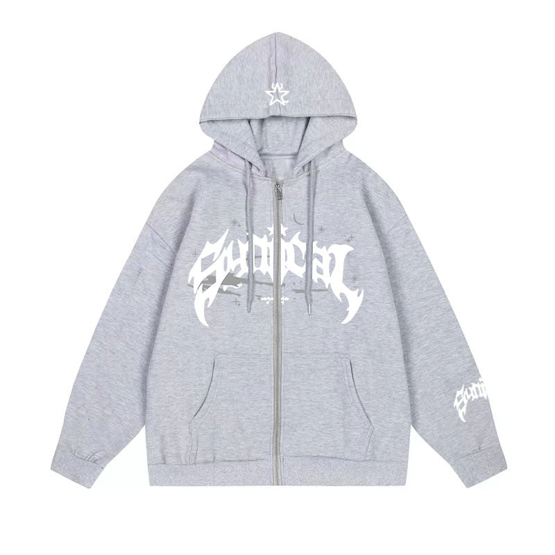 Letter Star Print Contrast Color Oversized Hoodie - fairypeony