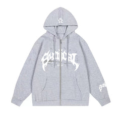 Letter Star Print Contrast Color Oversized Hoodie - fairypeony