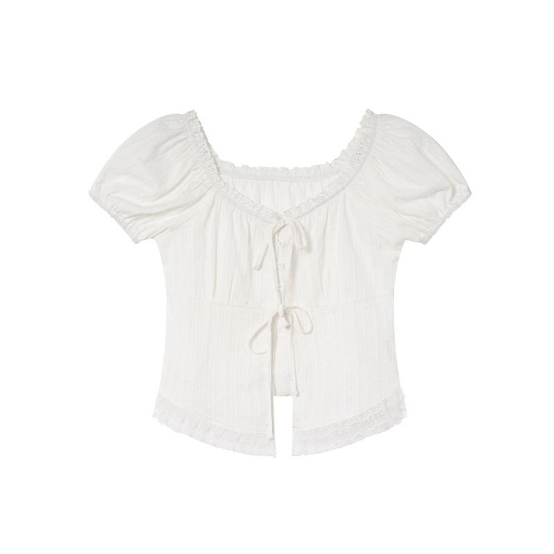 Fairy Lace Edge Puff Short Sleeve Blouse