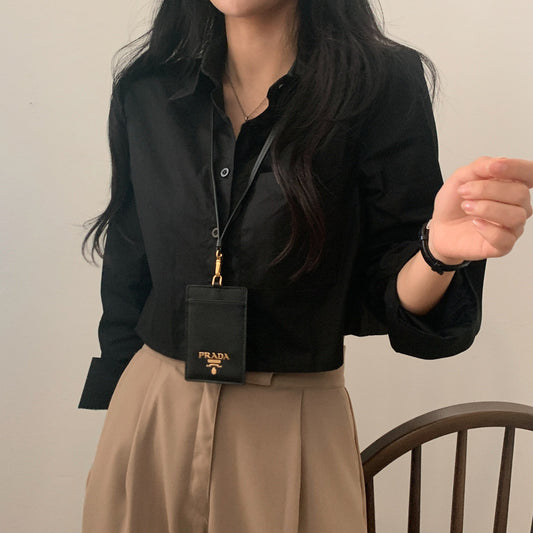 Vintage Solid Color Long Sleeve Crop Blouse