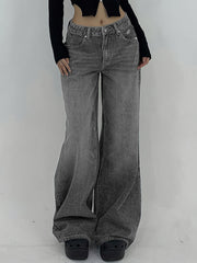 Vintage Wash Wide Leg Baggy Jeans