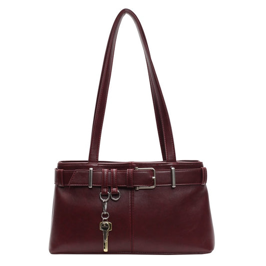 Buckled Key Pu Leather Shoulder Bag