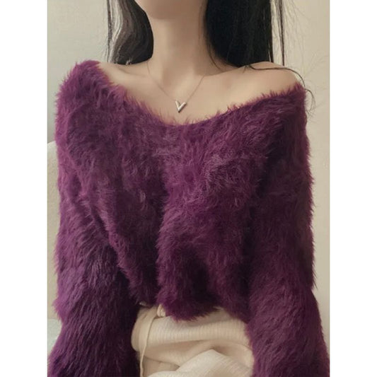 V-Neck Fuzzy Oversized Sweater