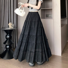 Fairycore Solid Color Ruffled Maxi Skirt