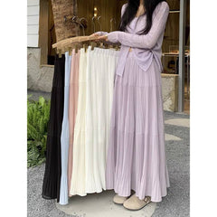 Fairy Solid Color Elastic Waist Maxi Skirt