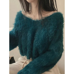 V-Neck Fuzzy Oversized Sweater
