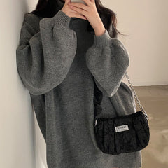 Solid Color High Collar Mid Length Oversized Sweater