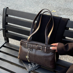 Buckled Key Pu Leather Shoulder Bag