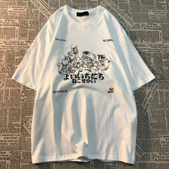 Japanese Cats Print Oversized T-shirt
