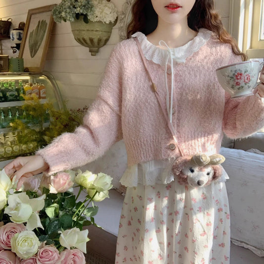 Aesthetic Patchwork Ruffled Lace Long Sleeve Blouse