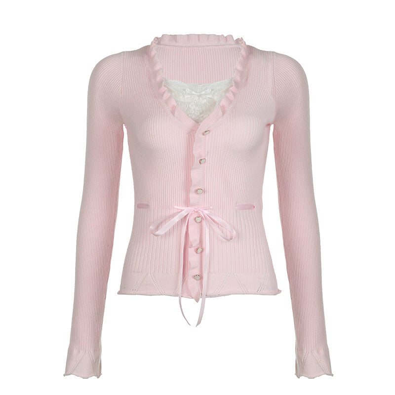 Aesthetic Fake Two Pieces Coquette Knitted Cardigan