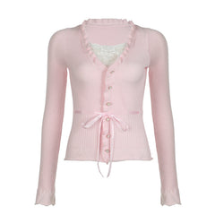 Aesthetic Fake Two Pieces Coquette Knitted Cardigan