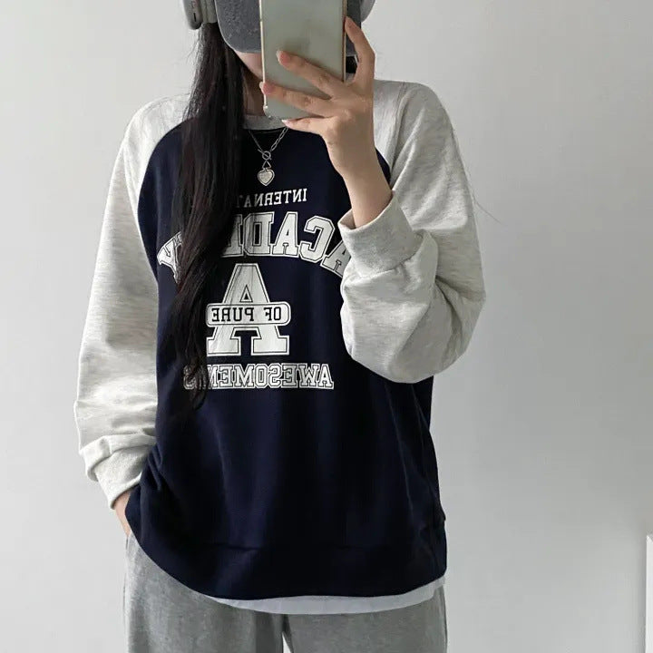 Vintage Print Raglan Long Sleeve Oversized Tee - fairypeony