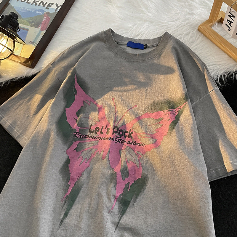 Vintage Butterfly Short Sleeve Graphic Oversized Tee - fairypeony