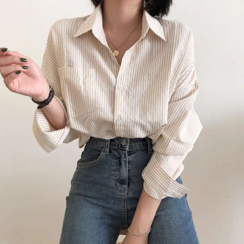Vintage Striped Long Sleeve Blouse - fairypeony