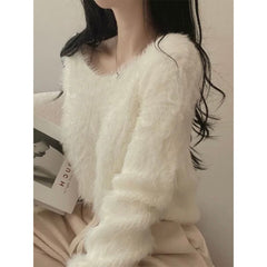 V-Neck Fuzzy Oversized Sweater